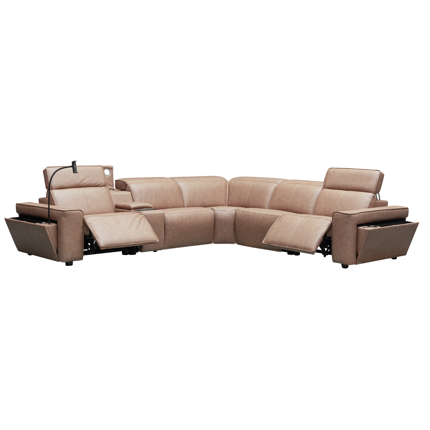 Klaussner Lorenzo Leather 6-Piece Recliner Sectional With Power Footrest & Headrest