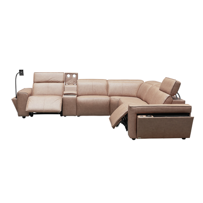 Klaussner Lorenzo Leather 6-Piece Recliner Sectional With Power Footrest & Headrest