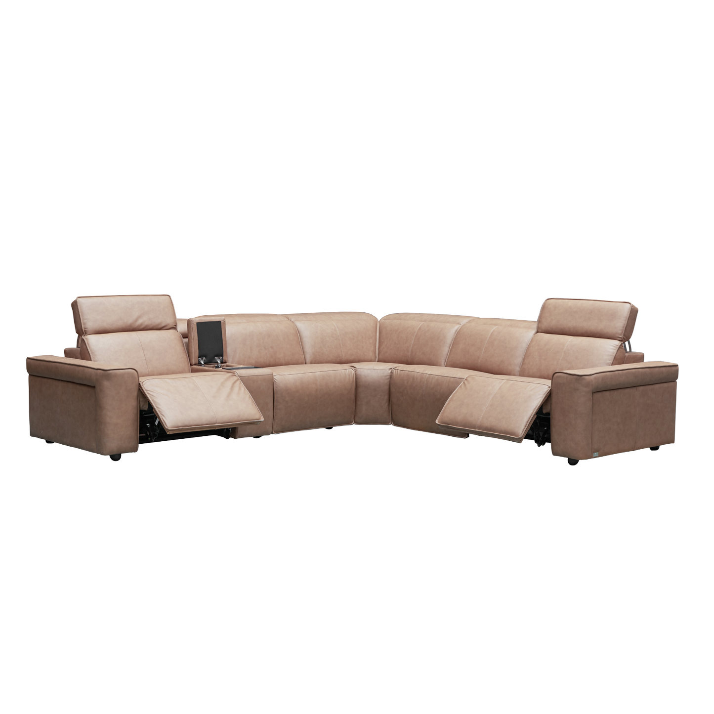 Klaussner Lorenzo Leather 6-Piece Recliner Sectional With Power Footrest & Headrest
