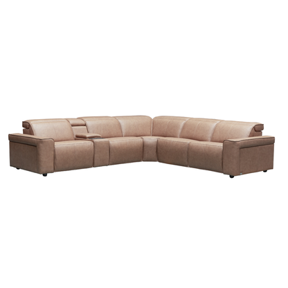Klaussner Lorenzo Leather 6-Piece Recliner Sectional With Power Footrest & Headrest