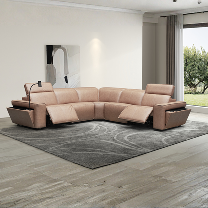 Klaussner Lorenzo Leather 6-Piece Recliner Sectional With Power Footrest & Headrest