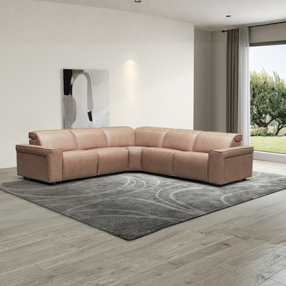 Klaussner Lorenzo Leather 6-Piece Recliner Sectional With Power Footrest & Headrest