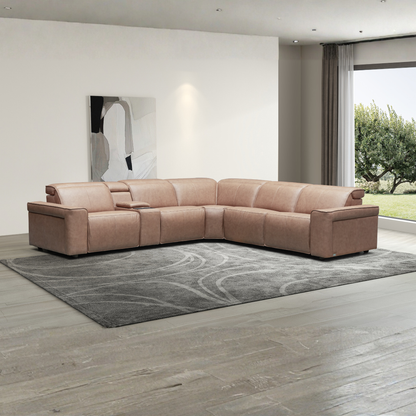 Klaussner Lorenzo Leather 6-Piece Recliner Sectional With Power Footrest & Headrest