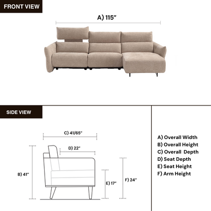 Klaussner Luminara L-Shape Beige Fabric Power Recliner Sectional Sofa