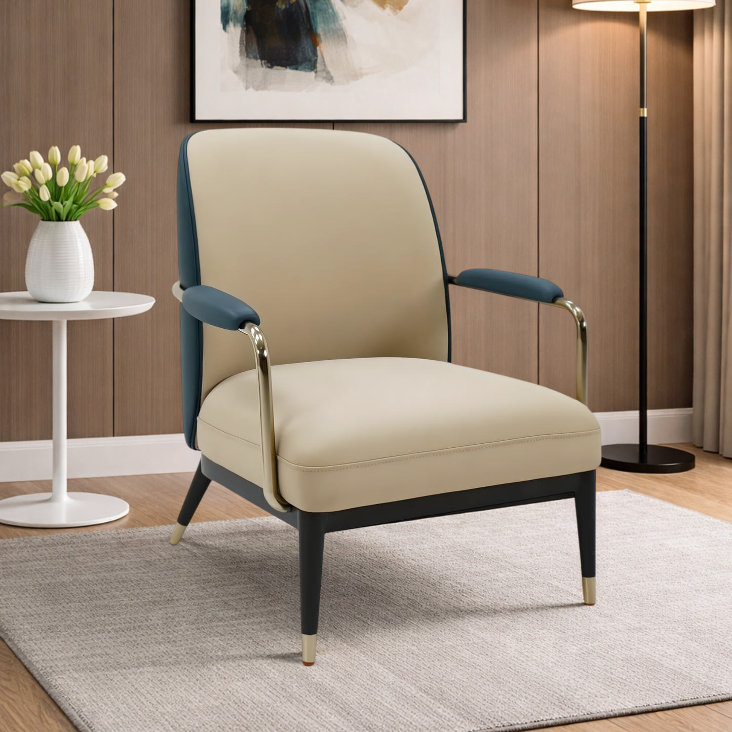 Klaussner Lusoria Leisure Leather Chair In Champagne Gold