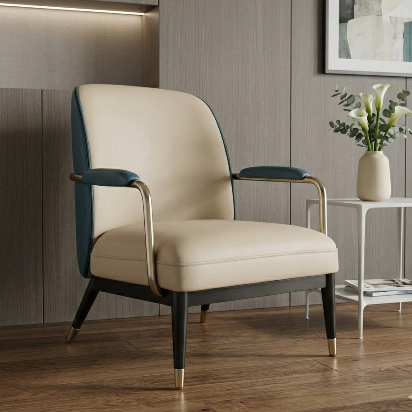 Klaussner Lusoria Leisure Leather Chair In Champagne Gold