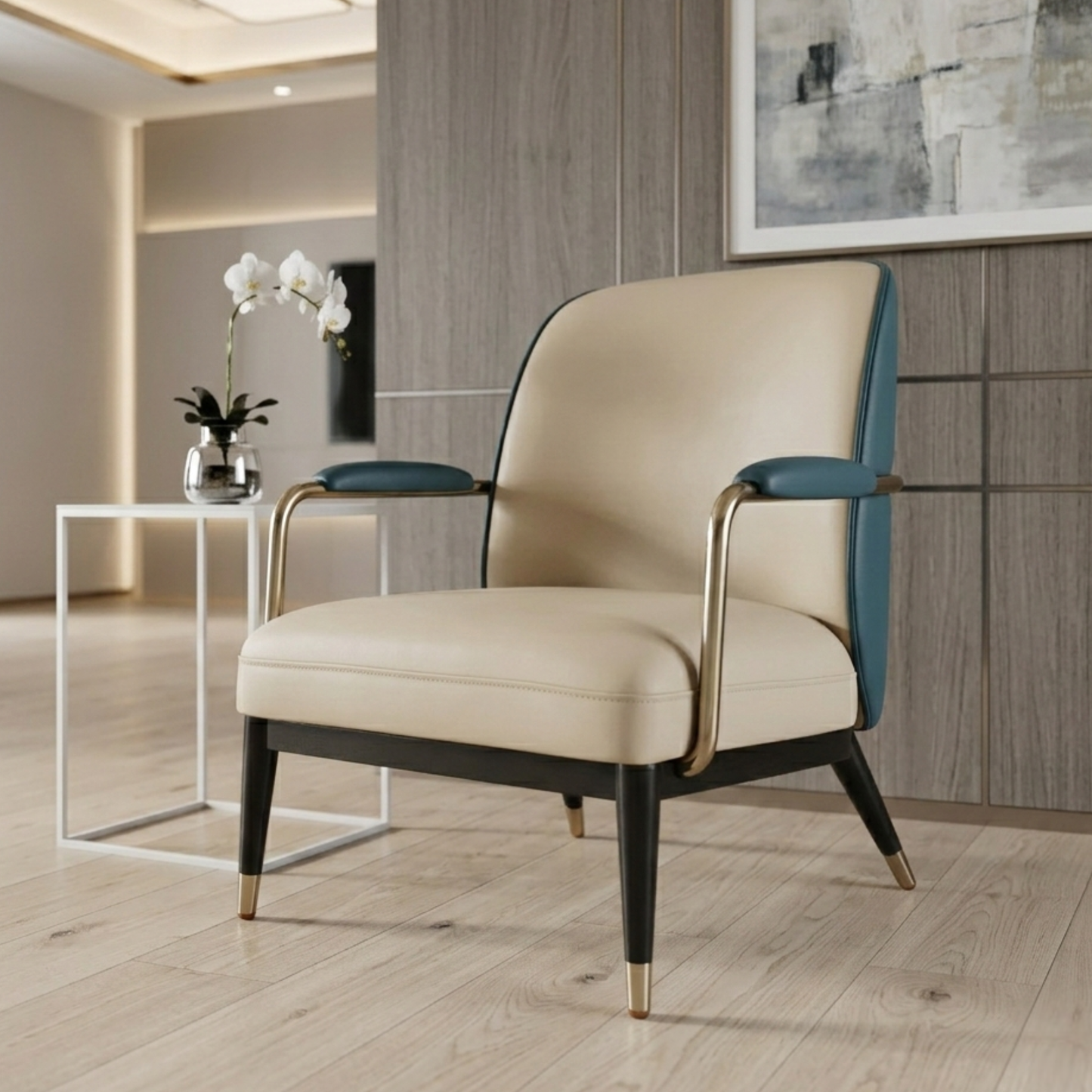 Klaussner Lusoria Leisure Leather Chair In Champagne Gold