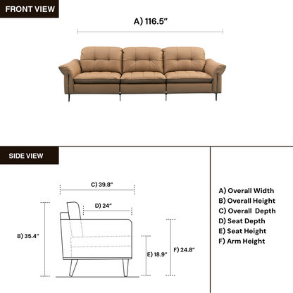 Klaussner Morbido Leather 3 Seater Tufted Back Stationary Sofa