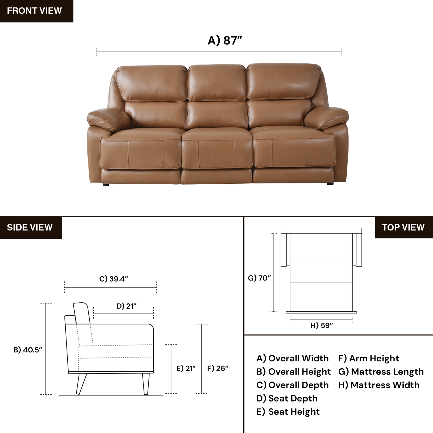Klaussner Novera Leather 3 Seater Queen Sleeper Sofa-Comfortdesignfurniture