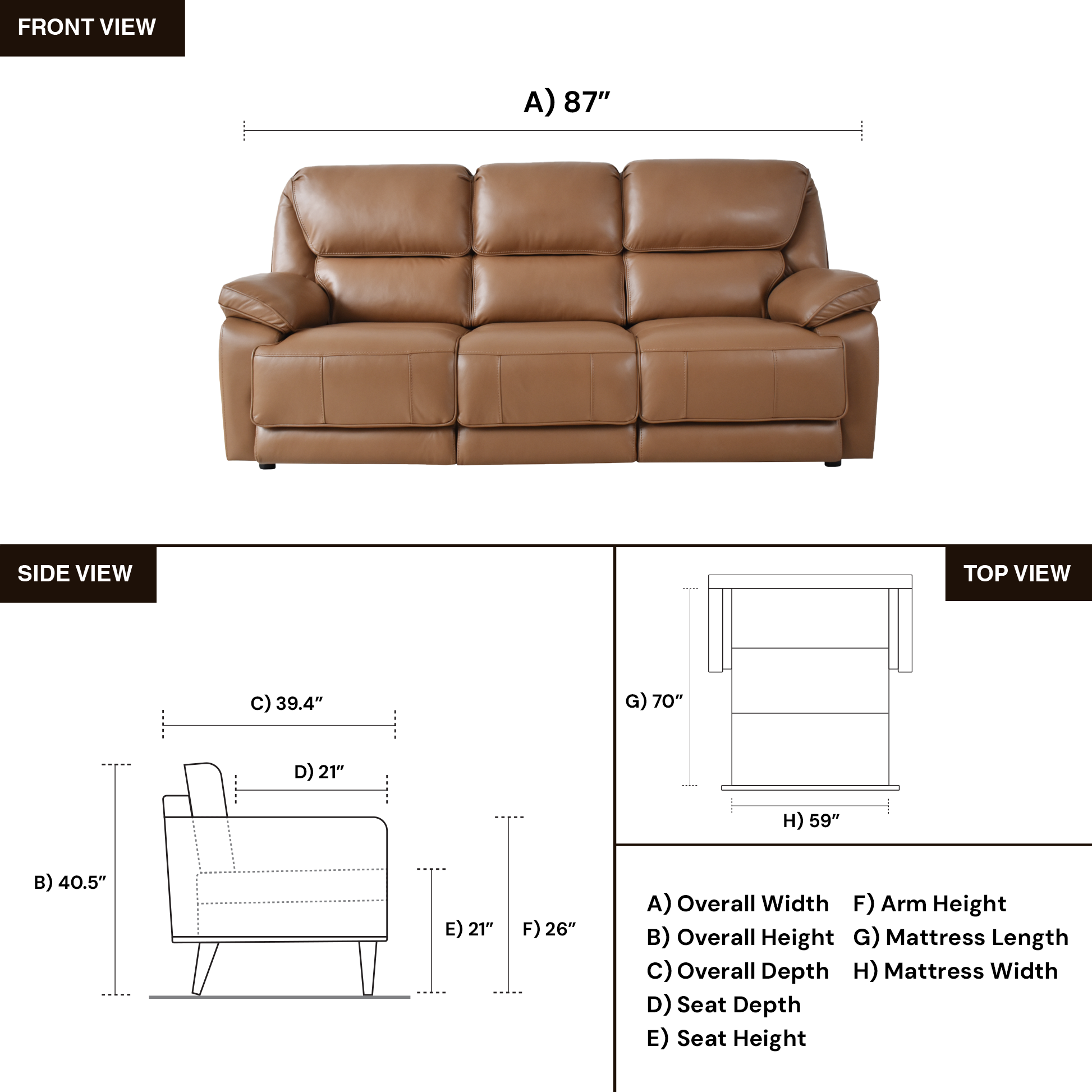 Klaussner Novera Leather 3 Seater Queen Sleeper Sofa-Comfortdesignfurniture