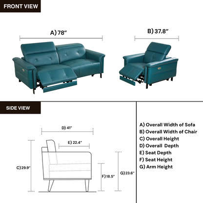 Klaussner Oliviana Green Leather Power Motion Recliner Sofa Set