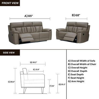 Klaussner Radioso Manual Reclining Leather Living Room Set