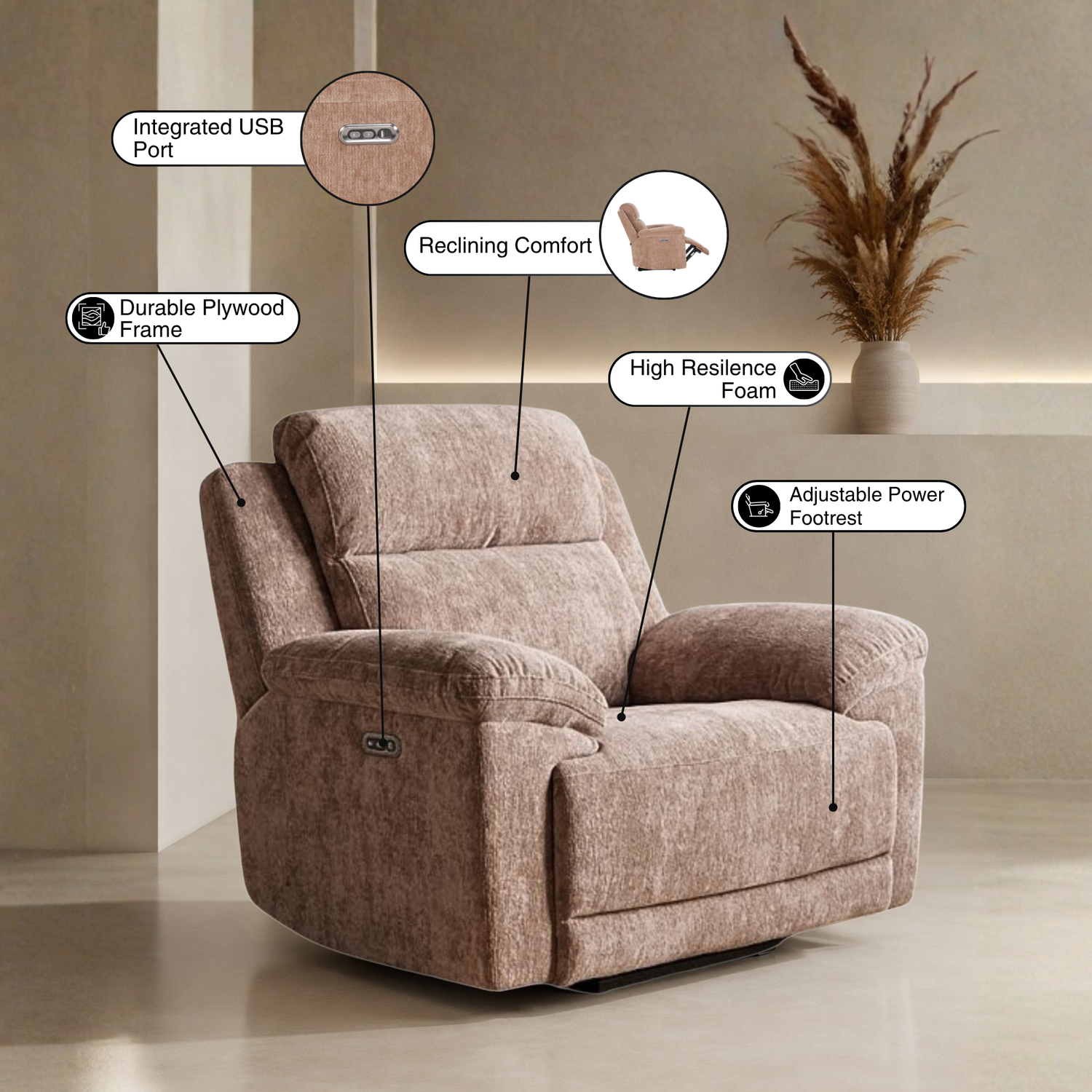 Klaussner Ravenwood Fabric Power Recliner Chair-Comfort Design Furniture