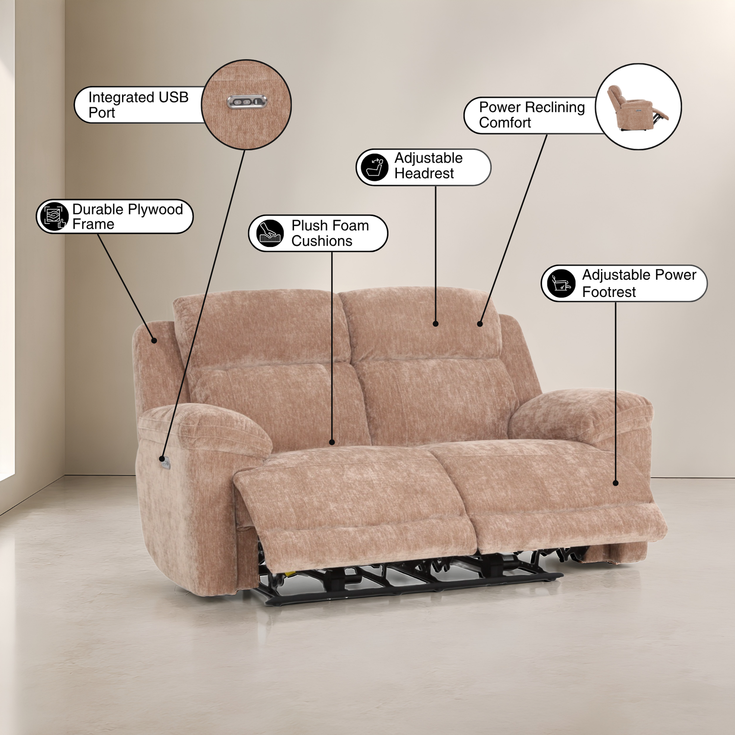 Klaussner Ravenwood Upholstered Power Reclining Loveseat-Comfort Design Furniture
