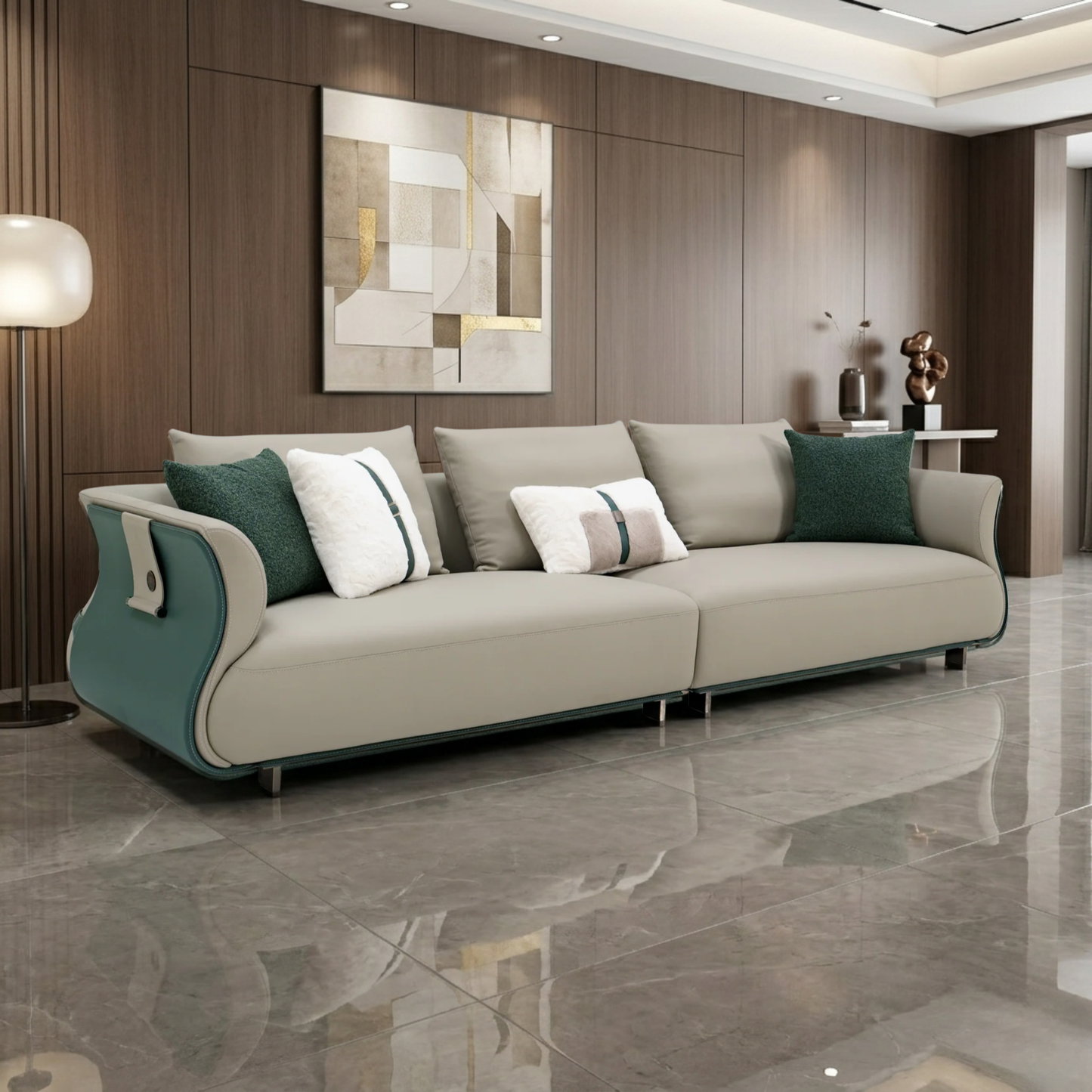 Klaussner Ricordo 4 Seater Beige Leather Sofa in Two-Tone Design