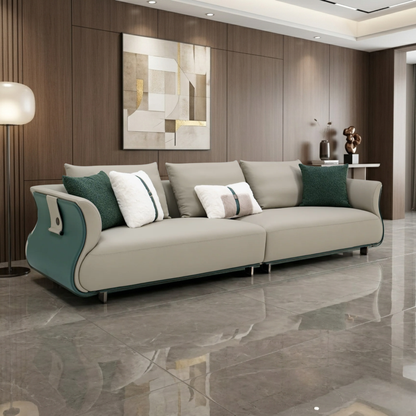 Klaussner Ricordo 4 Seater Beige Leather Sofa in Two-Tone Design