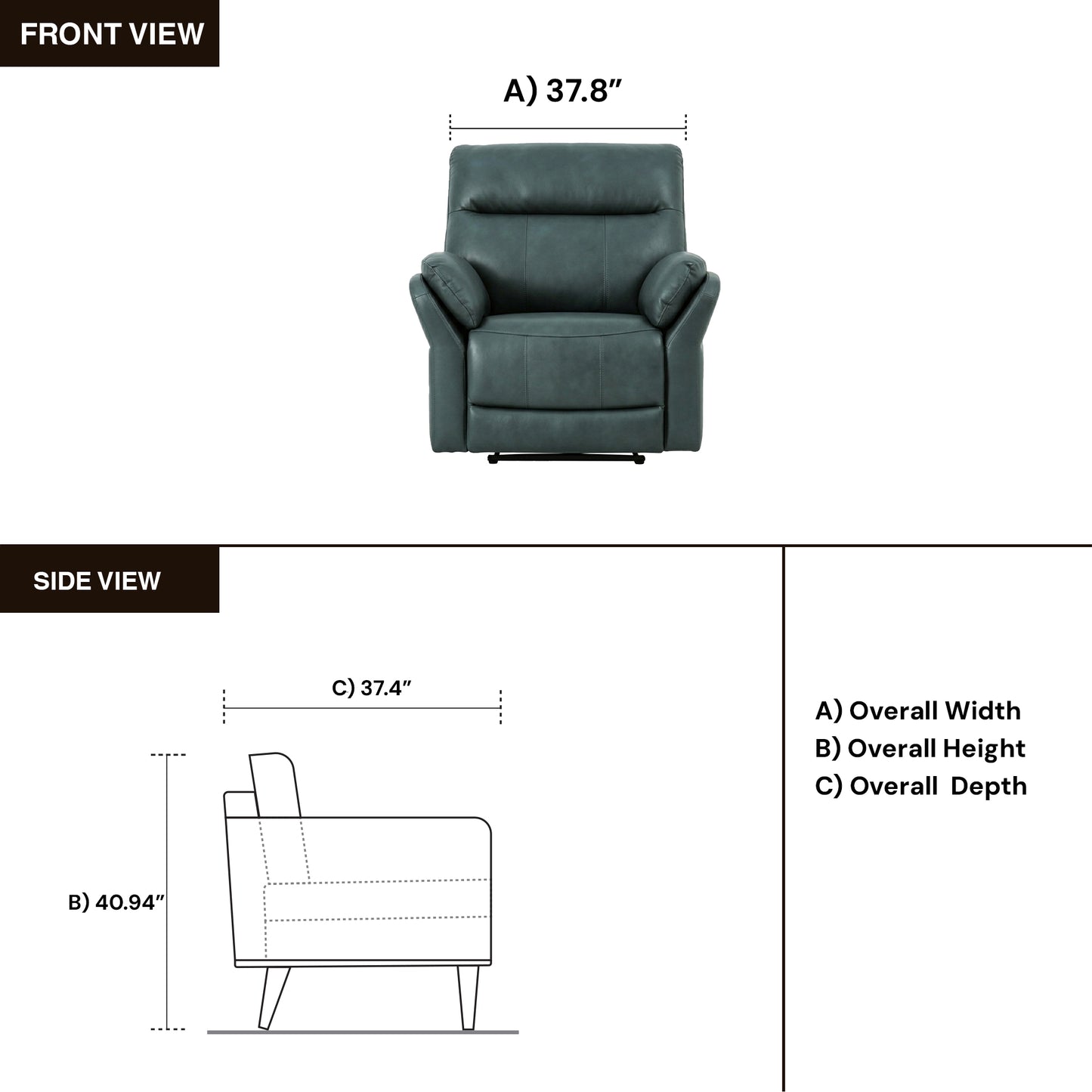 Klaussner Riverton Leather Reclining Chair with USB Port-Comfort Design Furniture