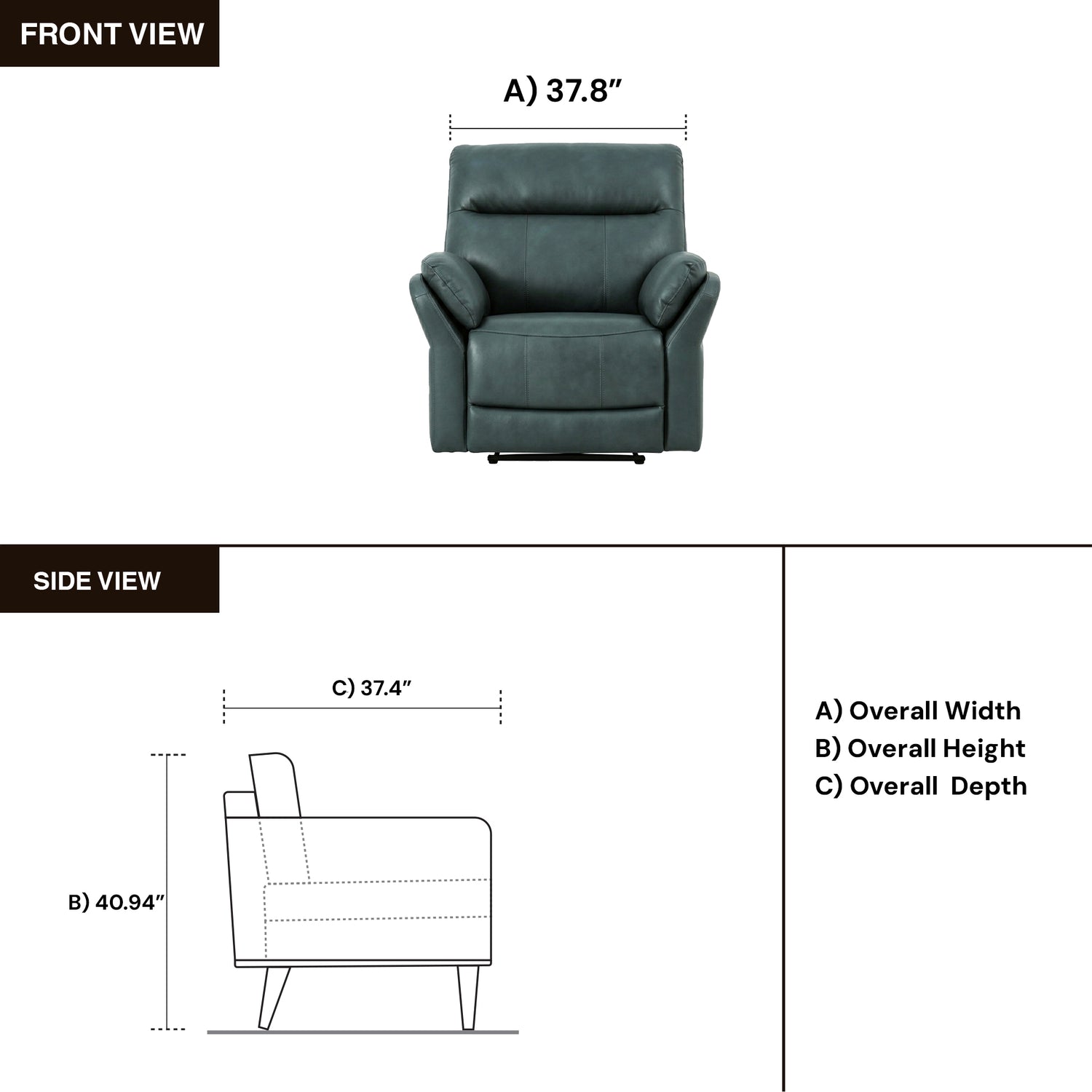 Klaussner Riverton Leather Reclining Chair with USB Port-Comfort Design Furniture