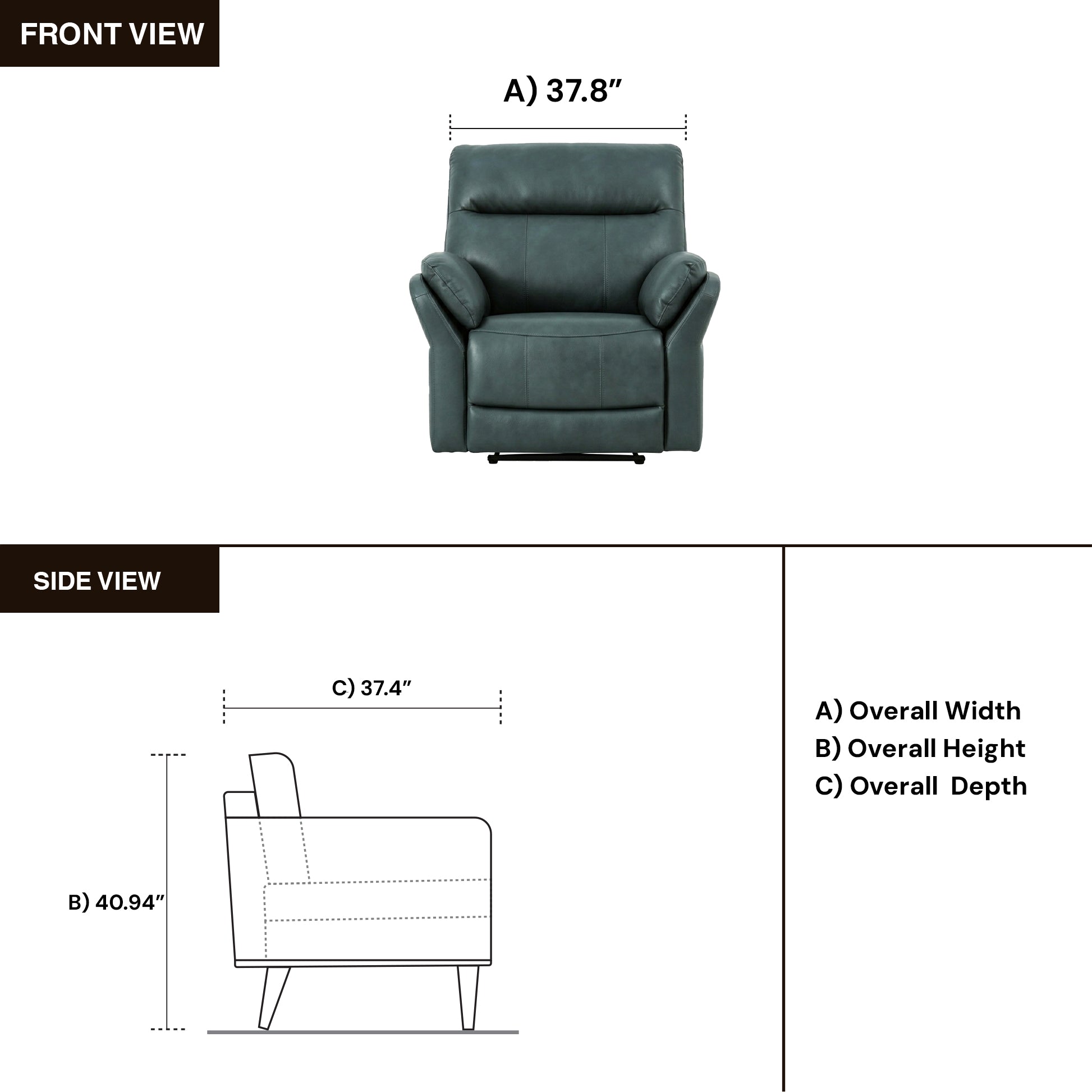 Klaussner Riverton Leather Reclining Chair with USB Port-Comfort Design Furniture