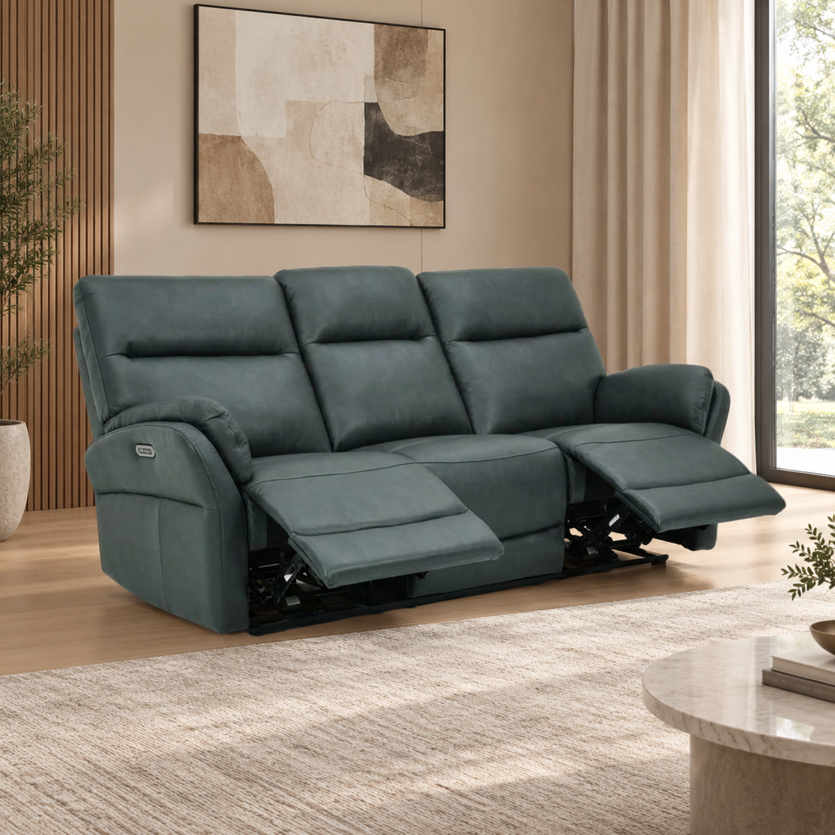 Klaussner Riverton Leather Reclining Sofa with USB Port