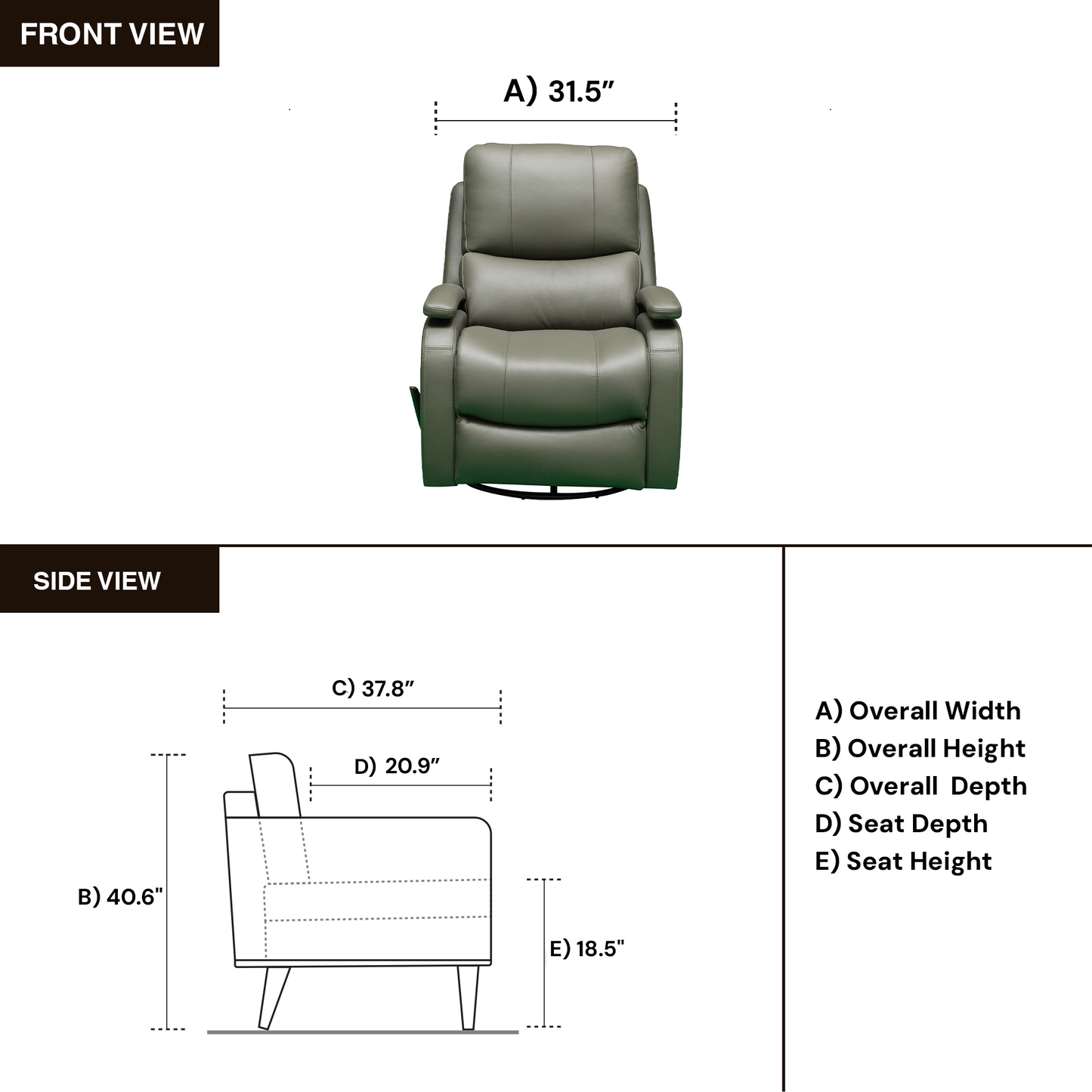 Klaussner Rosen Leather Swivel Glider Manual Recliner Chair