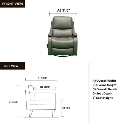 Klaussner Rosen Leather Swivel Glider Manual Recliner Chair