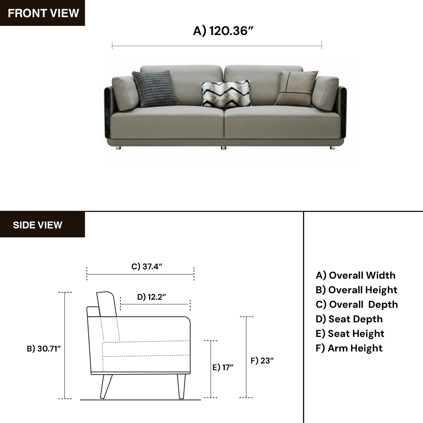 Klaussner Soriano Leather Gray 3-Seater Sofa