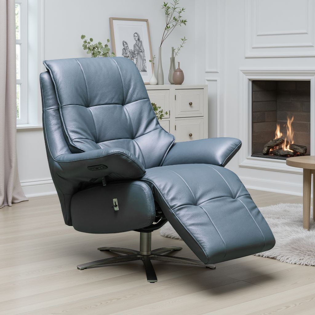 Klaussner Serano Swivel Power Recliner Lift Chair in Blue