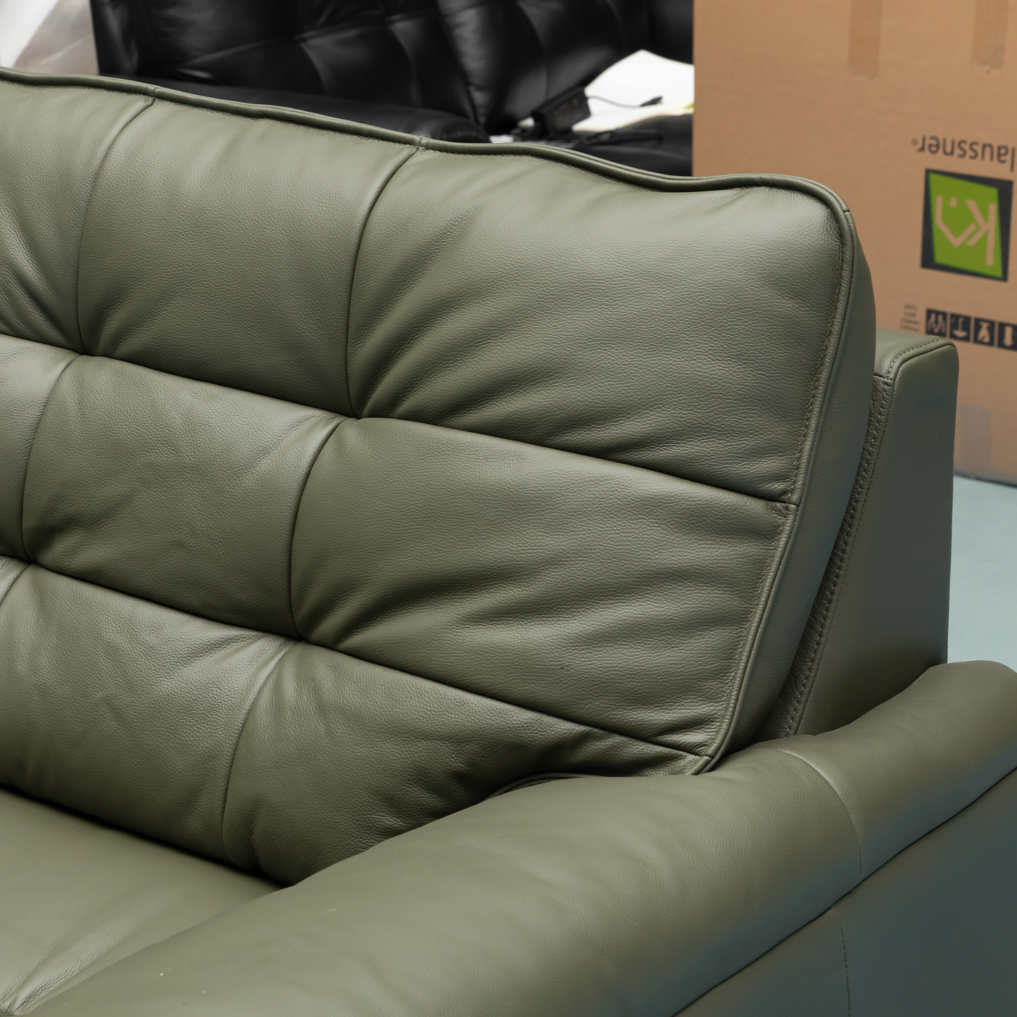 Klaussner Savana Leather Sectional Sofa with Power Sliding Seats