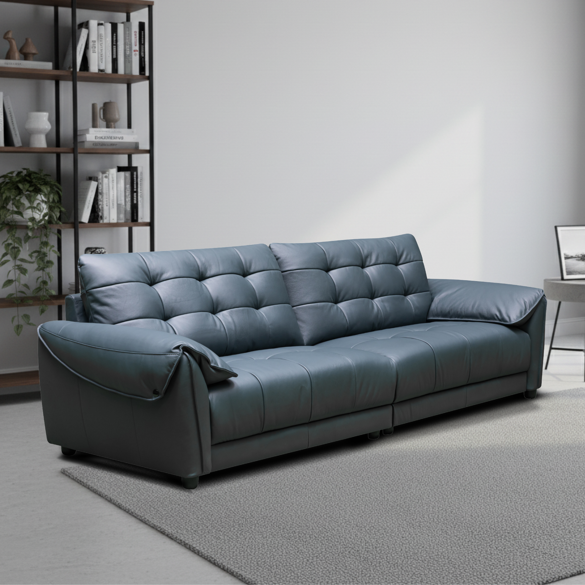 Klaussner Sofiano Blue Leather Sofa With Plush Back Support-ComfortDesign