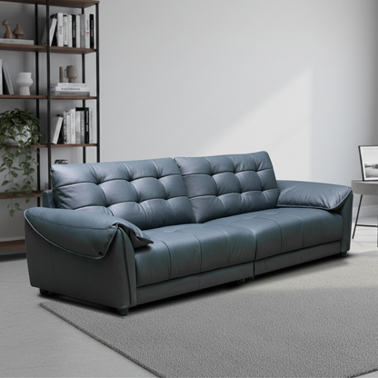 Klaussner Sofiano Blue Leather Sofa With Plush Back Support-ComfortDesign
