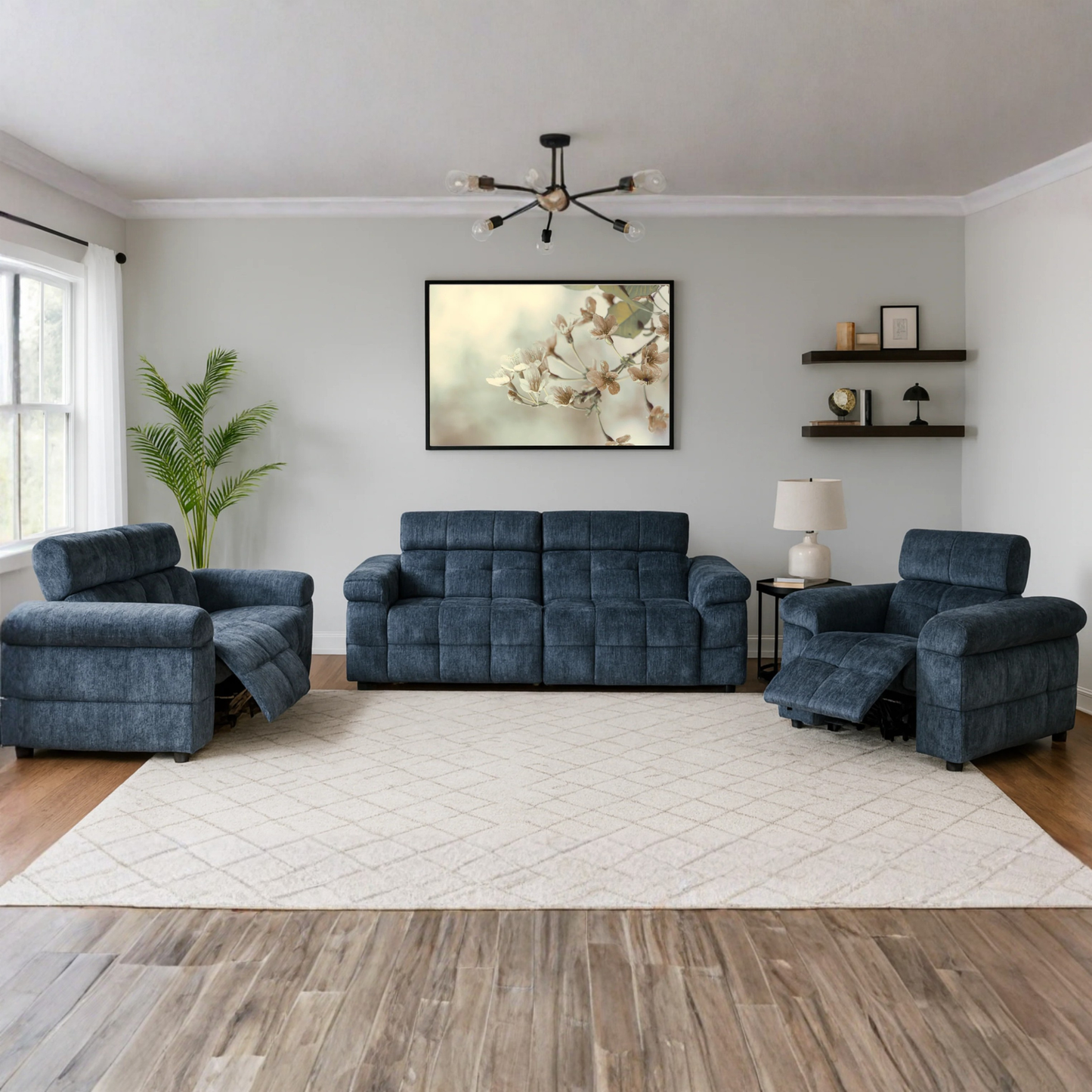 Klaussner Sovix 3-Piece Blue Fabric Power Reclining Living Room Set