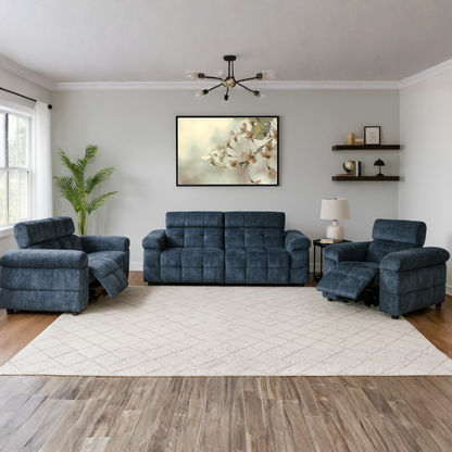 Klaussner Sovix 3-Piece Blue Fabric Power Reclining Living Room Set