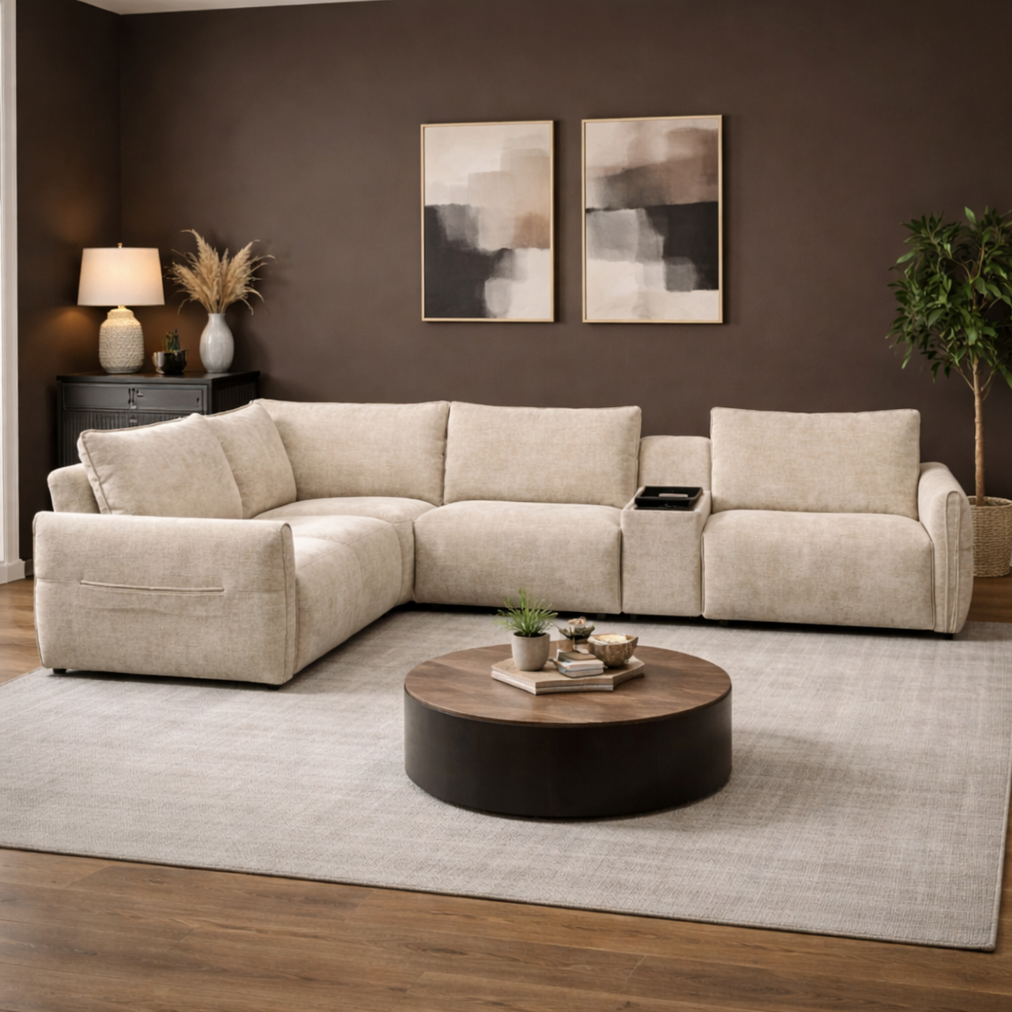 Klaussner Stanza Fabric Curved Power Reclining Sectional Sofa