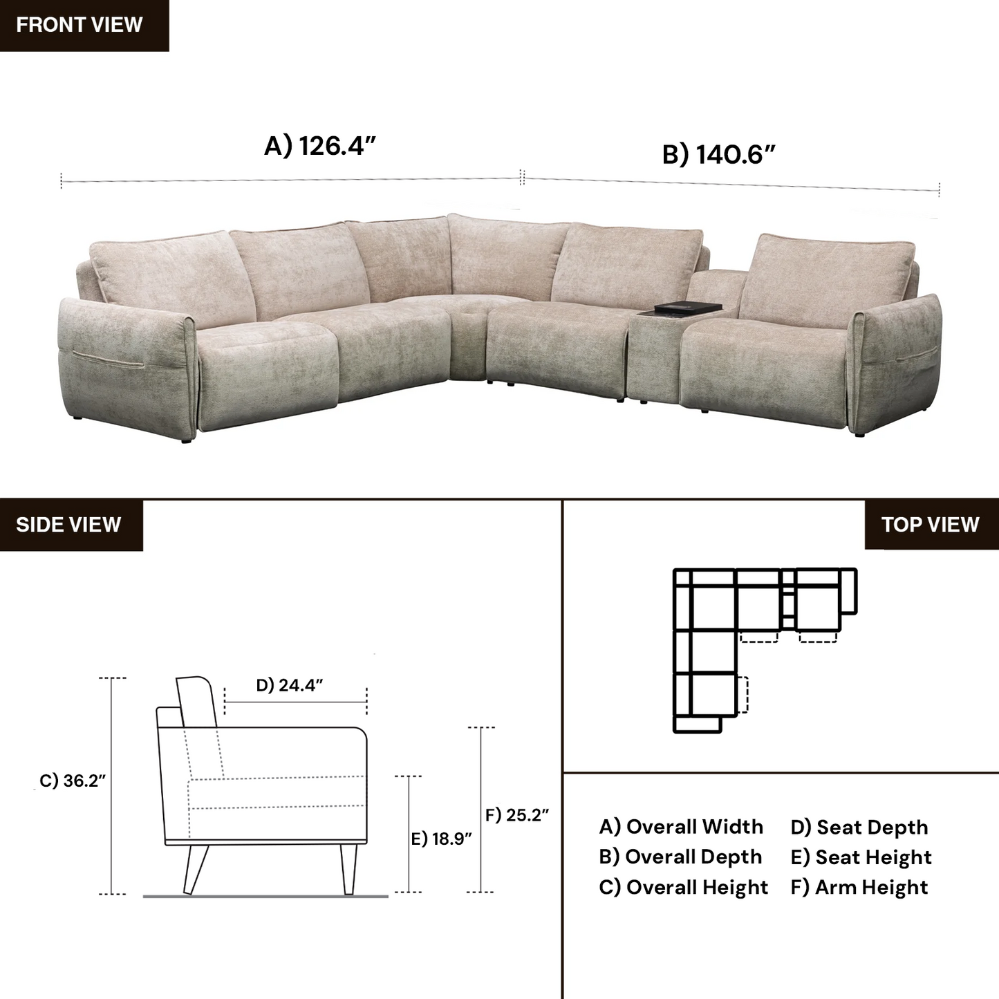 Klaussner Stanza Fabric Curved Power Reclining Sectional Sofa