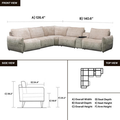 Klaussner Stanza Fabric Curved Power Reclining Sectional Sofa