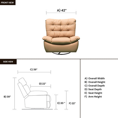 Klaussner Stella Swivel Glider Manual Recliner In Leather