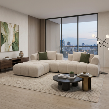 Klaussner Valenza Fabric Square Arms Sectional Sofa with Chaise-Comfort Design