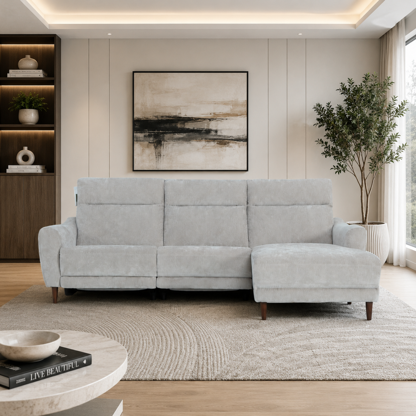 Klaussner Varenna Fabric Power Recliner Sectional Sofa with Chaise-Comfort Design Furniture