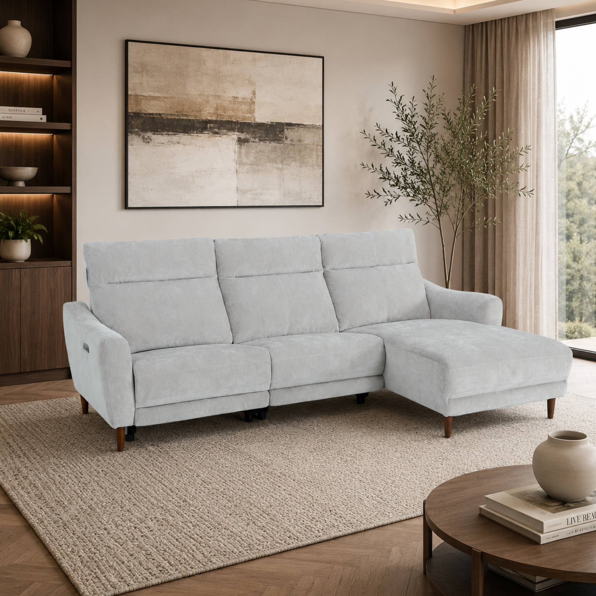 Klaussner Varenna Fabric Power Recliner Sectional Sofa with Chaise-Comfort Design Furniture