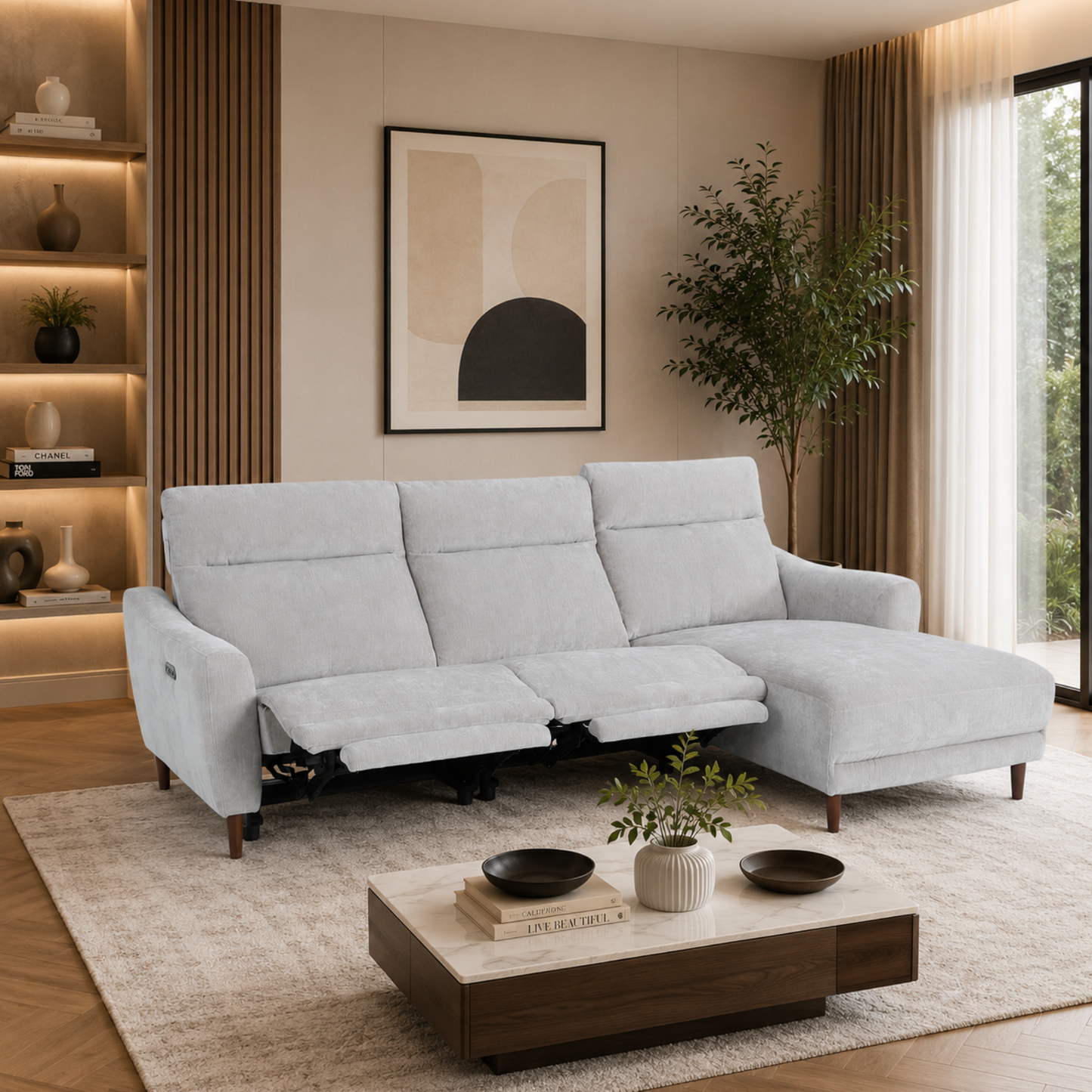 Klaussner Varenna Fabric Power Recliner Sectional Sofa with Chaise-Comfort Design Furniture