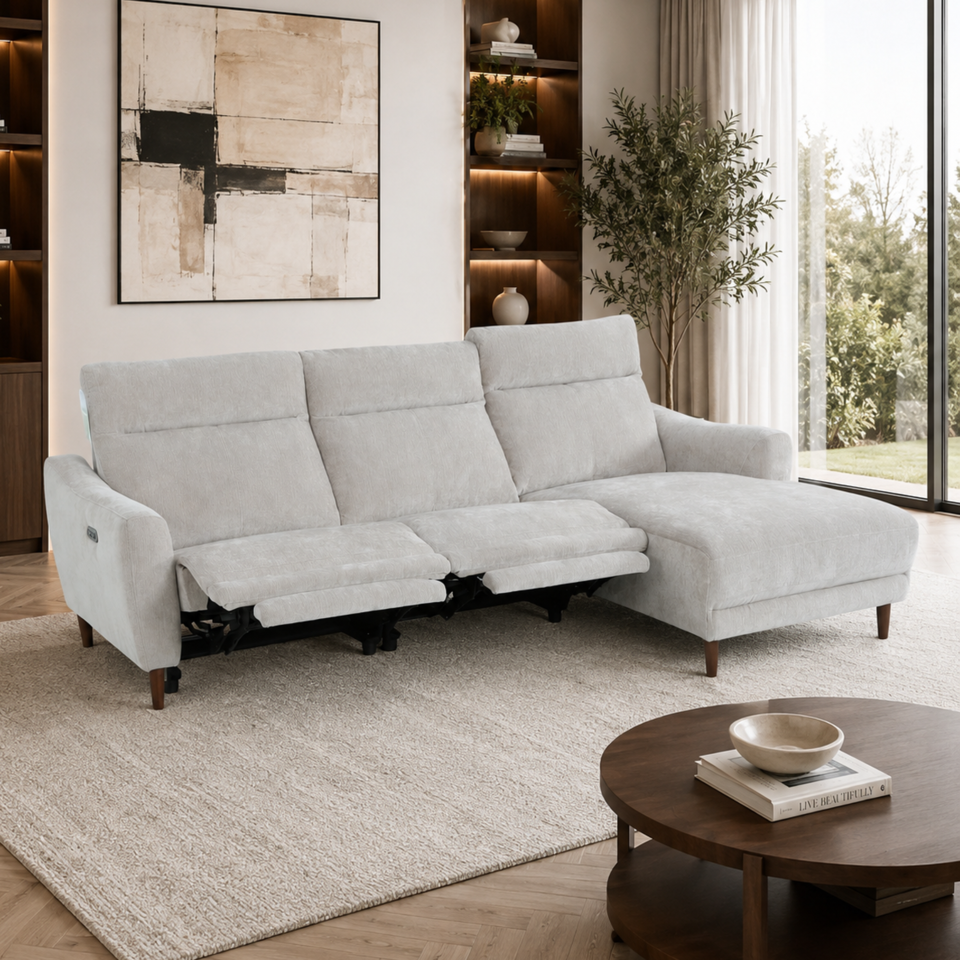 Klaussner Varenna Fabric Power Recliner Sectional Sofa with Chaise-Comfort Design Furniture