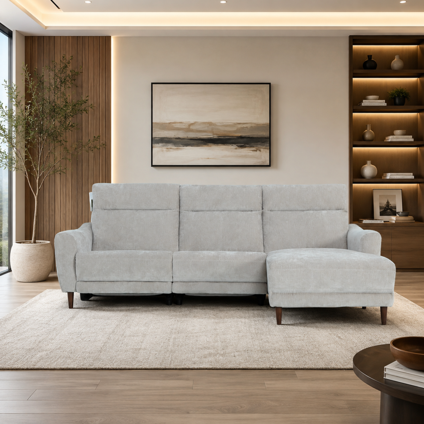 Klaussner Varenna Fabric Power Recliner Sectional Sofa with Chaise-Comfort Design Furniture