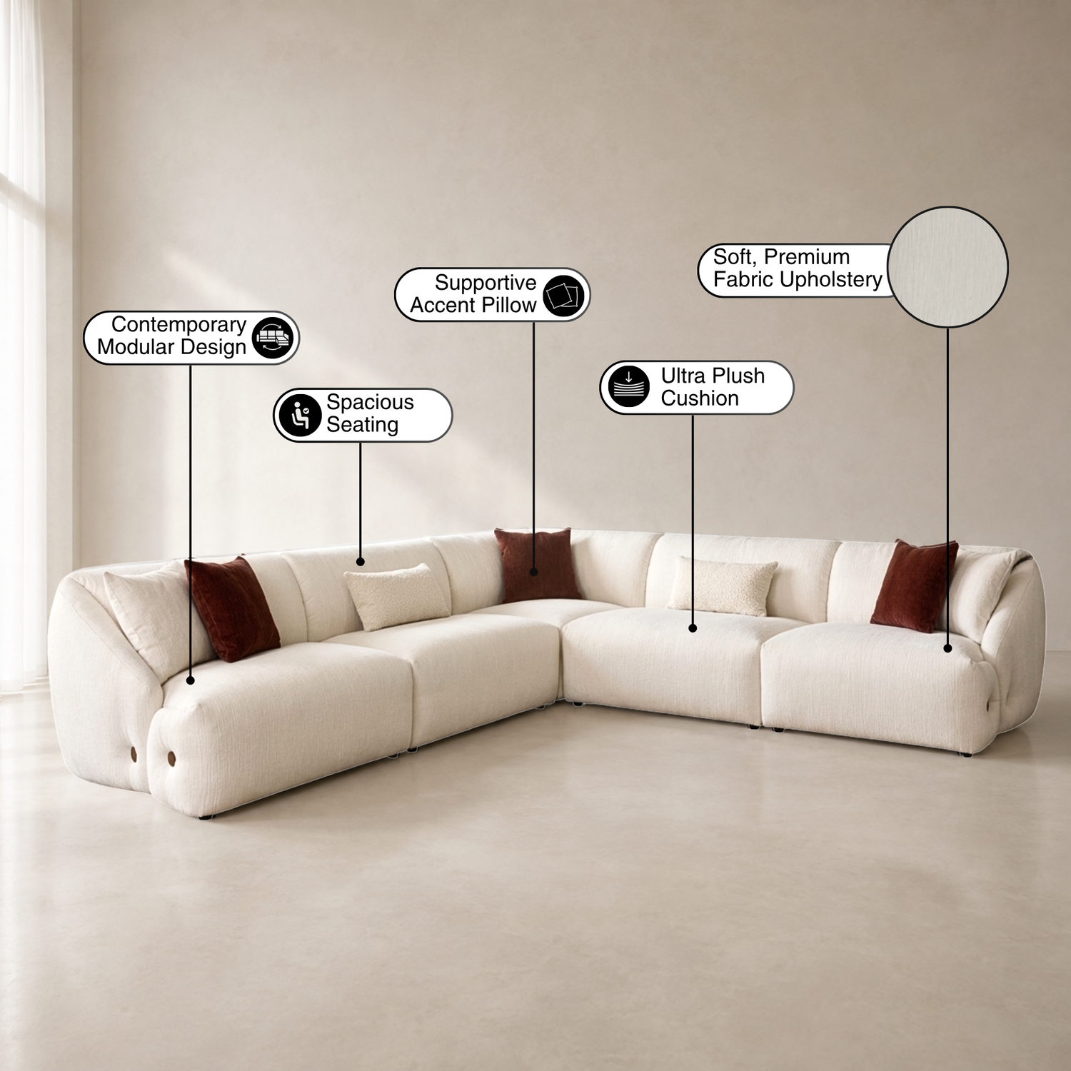 Klaussner Velessa Fabric Sectional Sofa with Straight arms-Comfort Design Furniture