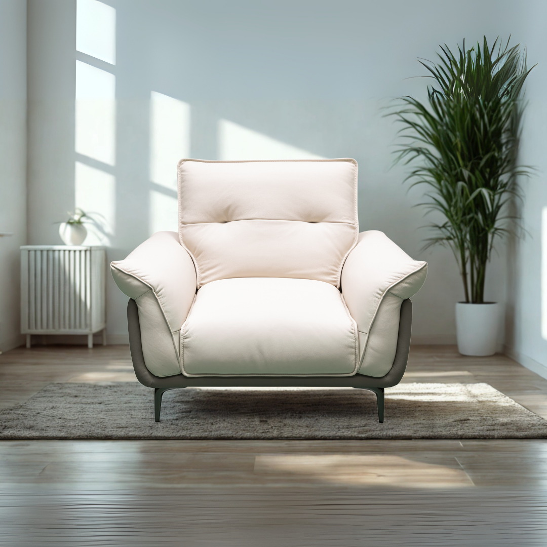 Klaussner Viana Leather Ivory Accent Chair with Feather-Filled Back Cushion