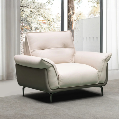Klaussner Viana Leather Ivory Accent Chair with Feather-Filled Back Cushion
