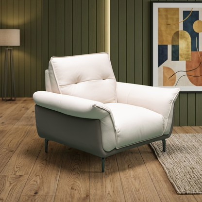 Klaussner Viana Leather Ivory Accent Chair with Feather-Filled Back Cushion