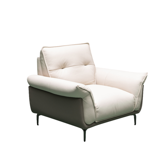Klaussner Viana Leather Ivory Accent Chair with Feather-Filled Back Cushion