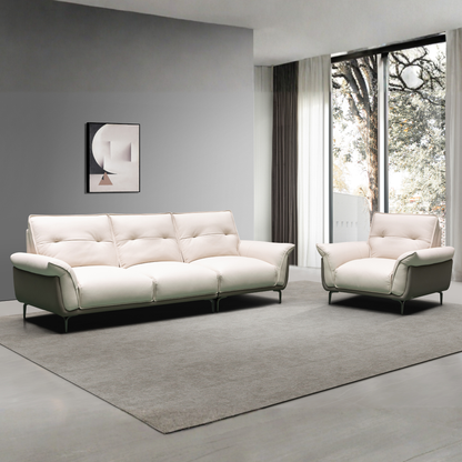Klaussner Viana Leather Ivory Accent Chair with Feather-Filled Back Cushion