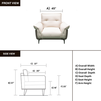 Klaussner Viana Leather Ivory Accent Chair with Feather-Filled Back Cushion